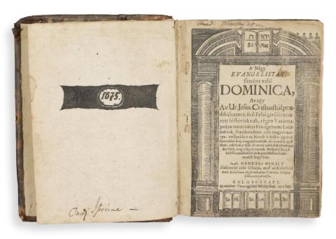 [Szathmár-Németi] Szath. Nemethi Mihály: A Négy Evangelistak szerént való Dominica Avagy Az Úr Jesus Cristustúl praedikáltatott és ő Felségéről irattatott historiaknak...  Kolosvaratt, 1675. Veres-egyházi Mihály. 