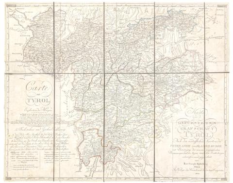 Kipferling, Karl Joseph:  Karte der Gefürsteten Grafschaft Tyrol Nach den vortrefflichen Karten des Peter Anich und Blasius Huber... – Carte de Tyrol.  Wien, 1804. Kunst und Industrie Comptoirs. 