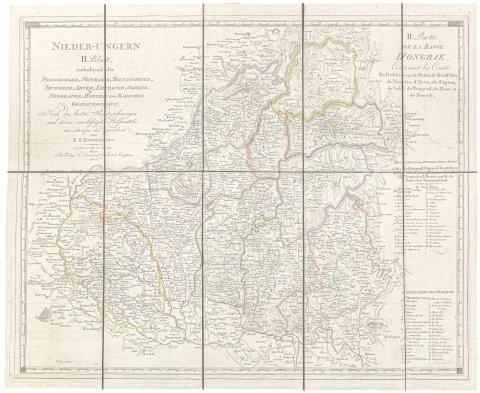 Kipferling, Karl Joseph: Niederungern, II. Blatt enthaltend die Pressburger, Neitraer, Trentschiner, Thurozer, Arver, Liptauer, Sohler, Neograder, Honter und Barschner Gespannschaft  Wien, 1803. Kunst und Industrie Comptoirs. 