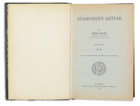 Csűry Bálint: Szamosháti szótár. I-II. kötet 1936 Budapest 