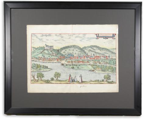 Pozsony látképe : Braun, Georg - Hogenberg, Frans – Pressburg. Posonium vel Pisonium vt Lazius Hungariae urbs. 1588 Köln 