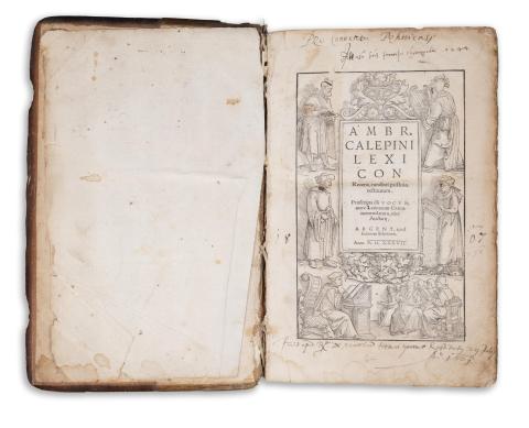 Calepinus, Ambrosius: Lexicon recens, candori pristino restitutum. Praescripta illi vocvm mere Latinarum Græca nomenclatura, uice auctarij.  Argent. [Strasbourg]: apud Ioannem Schottum, M. D. XXXVII. [1537]. 