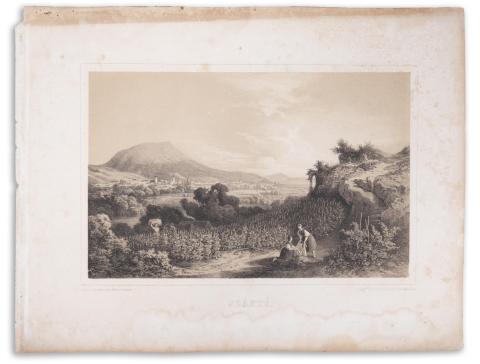 Szántó látképe: Keleti Gusztáv - Szántó mezőváros távlati képe  Özvegy Fuchs Györgyné műintézete München kiadásában 1867. 