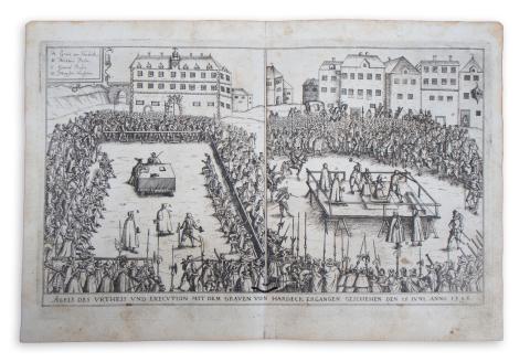Siebmacher, Johann:  Abris des Vrtheis und Execution mit dem Graven von Hardeck Ergangen....[Ferdinand Hardeck győri várkapitány lefejezése 1595-ben]  Nürnberg, 1620. [in der Furhmännischen Druckerey, bey Johann Friderich Sartorio] 
