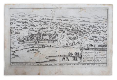 Temesvár látképe : Siebmacher, Johann - Conterfactur wie die Vöstung Temeswar vom fürste aus Sibenburge belegert gewest Ano. 1596 Mense Juny. [Temesvár ostroma 1596]  Nürnberg, 1620. [in der Furhmännischen Druckerey, bey Johann Friderich Sartorio] 