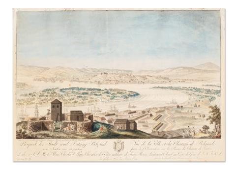 Belgrád látképe : Mancini, Salvatore Emil: Prospect des Stadt und Festung Belgrad von Semlin aus anzuschen = Vue de la ville et du Chateau de Belgrade prise de l'Observatoire sur les Ruines du Château de Semlin  Wien, 1800, Zu finden in Wien bey Artaria Comp.  
