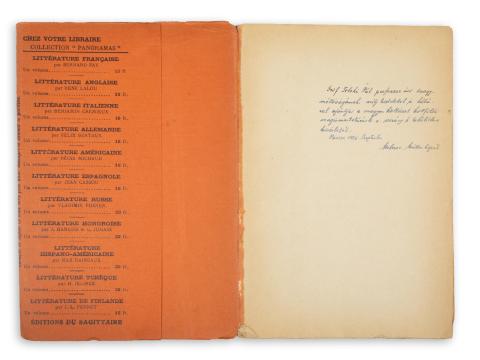 Anthologie de la poésie hongroise Gróf Teleki Pál számára dedikált példány.  Paris, 1936. Editions du Sagittaire 