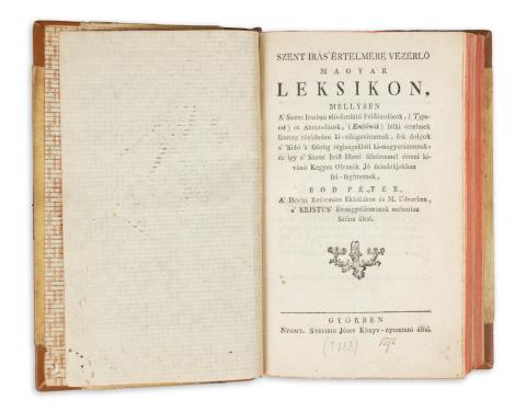 Bod Péter: Szent Irás’ értelmére vezérlő magyar leksikon...  Győrben, [1788 cca. ] Streibig Jósef 