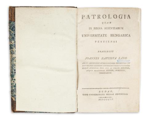  Láng [János Fortunat] Joannes Baptista: Patrologia, qua in Regia Scientiarum Universitate Hungarica Pestiensi. Praelegit - -   Buda, 1809. Typ. Univ. Regiae Pestinensis  