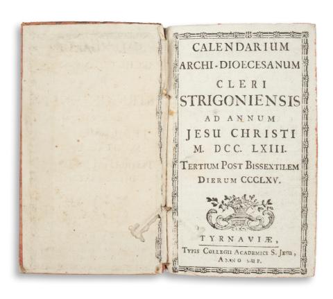 Calendarium archi-dioecesanum Cleri strigoniensis ad annum Jesu Christi M.DCC. LXIII.  Tyrnaviae [Nagyszombat], 1763, Typis Collegii Academici 