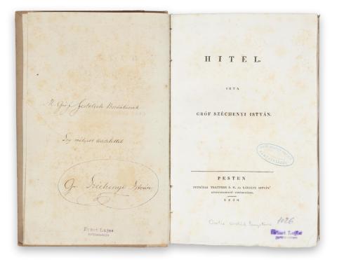 Széchenyi István: Hitel. [Dedikált első kiadás]  Pesten, 1830. Trattner és Károlyi. 