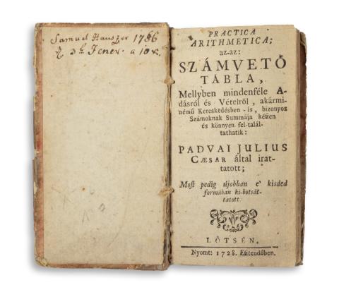 Caesar, Julius, Patavinus: Practica arithmetica, az-az számvető tábla, Mellyben mindenféle Adásról és Vételről, akárminémű Kereskedésben- is bizonyos Számoknak Summája készen és könnyen fel-találtathatik. ...  Lőtsén, 1728, ny. n. [Brewer Samuel] 