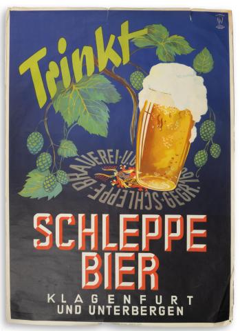Schleppe bier Klagenfurt und unterbergen. Trinkt. [Reklámplakát, új tervezés]  Innsbruck, é.n. Wagnersche Univ. Buchdruckerei 