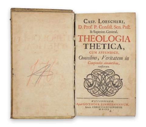 Loescher, Caspar  : Theologia Thetica, Cum Appendice, Omnibus, Veritatem in Compendio amantibus, consecrata...[3 mű, egybekötve]  Wittembergae, 1701, Apud Gothofr Zimmermann, literis Christian Gerdes 