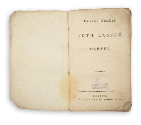 Ungvár-Németi Tóth László: - - versei.  Pesten, 1816, Trattner János Tamás 