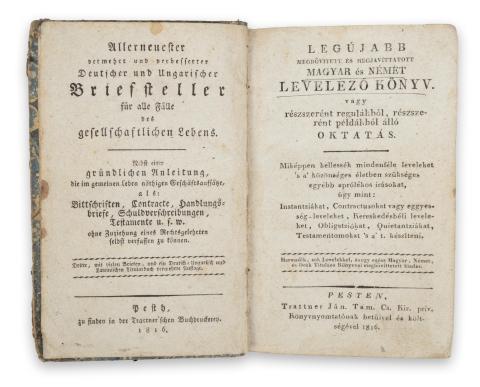 [Kis János]: Legújabb megbővített és megjavíttatott magyar és német levelező könyv. [magyar-német bilingvis]  Pesten, 1816. Trattner Ján. Tam.  