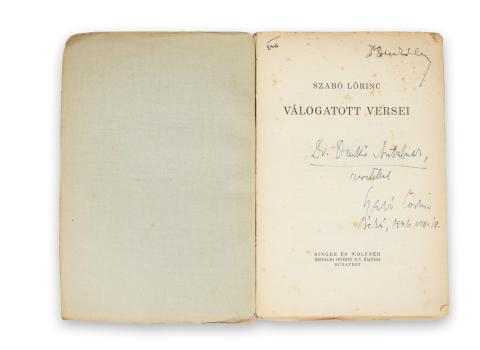 Szabó Lőrinc: - - válogatott versei.   Budapest, 1940, Singer és Wolfner [Hornyánszky] 