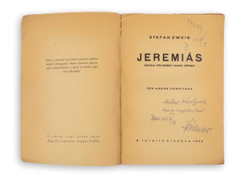 Zweig, Stefan: Jeremiás. Drámai költemény kilenc képben  Budapest, 1933. A fordító kiadása, [Pannonia ny.] 