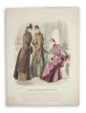 A Magyar Bazár Divatképe. Színezett lithográfia.  [Paris, 1890. Abel Goubaud ed.] 