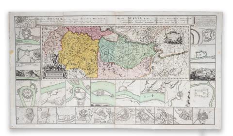 Oettinger, Johann Friedrich: "Regnum Bosniae, una cum Finitimis Croatiae, Dalmatiae, Slavoniae, Hung. et Serviae ... Regni Serviae Pars, una cum Finitimis Valachiae & Bulgariae...", Homanianis Heredibus...  Norimbergae, 1738, Homann Heredibus 