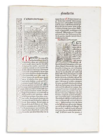  A La mer des hystoires első kiadásából származó fametszetes ősnyomtatvány töredék   Paris, 1488. Pierre Le Rouge pour Vincent Commin 