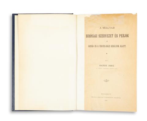 Hajnik Imre: A magyar birósági szervezet és perjog az Árpád- és vegyes-házi királyok alatt  Bp. 1899,  MTA. [Athenaeum ny.] 