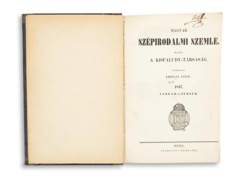 Magyar Szépirodalmi Szemle. 1847. január-junius. Szerkeszti Erdélyi János  Pesten, 1847, Kisfaludy-Társaság, Nyomatott Beimelnél 