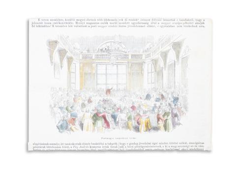 Pestmegye tanácskozó terme. Színezett fametszet  Pest, 1861. Heckenast Gusztáv. 