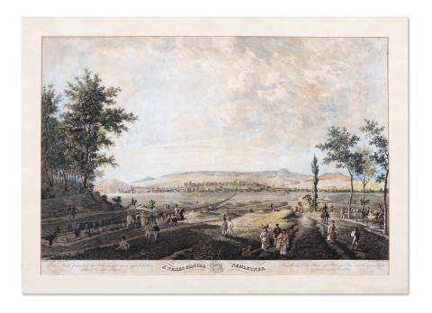 Gurk, Eduard: Pest és Buda látképe a függővasúttal 1828  