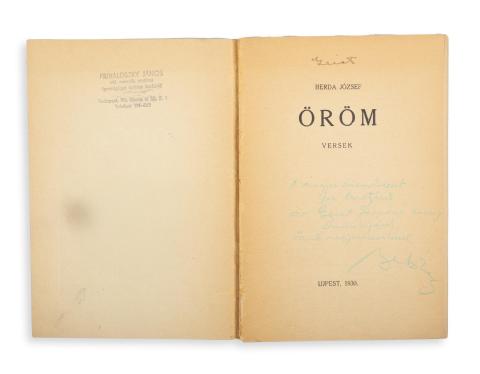 Berda József  : Öröm. Versek  Ujpest, 1930. Genius (Ritter Jenő ny.) 