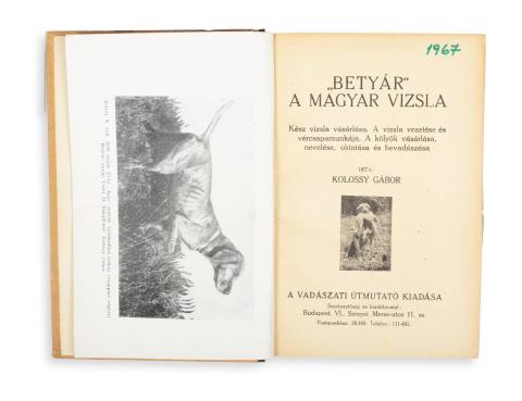 Kolossy Gábor:  ''Betyár'' A magyar vizsla.  Budapest, [1943], Vadászati Útmutató Kiad. [Hornyánszky ny.] 