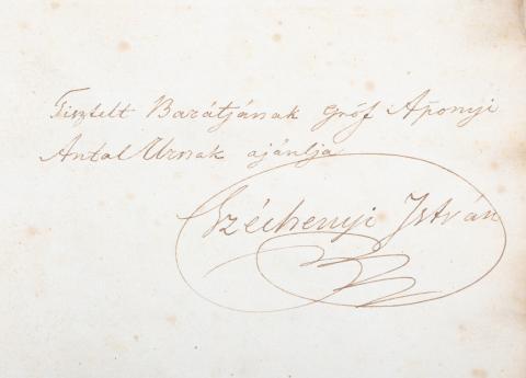 Széchenyi István, gróf : Lovakrul [Széchényi dedikációjával Apponyi Antalnak]  Pesten, 1828. Petrózai Trattner J. M. és Károlyi István. 