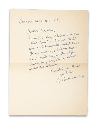 Márai Sándor levele Rátkai Károlynak  Leányfalu, 1945. november 25.  