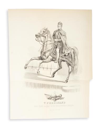 V. Ferdinand mint ifjabb magyar király koronáztatása ünnepén Lithográfia  Pesten, 1858, Rohn A. 