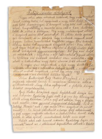 Imreh Sándor:  Petőfi Sándor sírhelyéről. Autográf töredék. 1890  