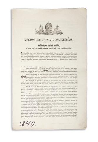 Pesti Magyar Szinház. Szükséges tudni valók a pesti magyar szinház minden osztálybeli t.cz. tagjai számára. 35997 [Pesten, 1840, ny. n.] 