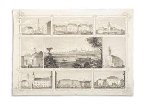 Győr látképe a Dunáról – Raab an der Donau.  Stich v. Druck Kunstanstallt Lloyd in Triest, 1854, Phographirt j. Mayrhofer. 