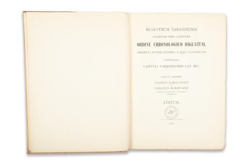 [Karácsonyi János - Borovszky Samu]: Regestrum Varadinense.  Ritus explorandae veritatis, quo Hungarica natio in dirimendis controversiis...  Budapest, 1903, [Hornyánszky ny.] 