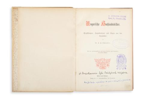 Schwicker [János Henrik] Johann Heinrich: Ungarische Hochlandsbilder. Erzählungen, Jagdabenteuer und Sagen aus den Karpathen. Mit vier Farbendruckbildern und einem Deckelbild nach Aquarellen von Franz Schlegel.  Wien und Teschen, [1883].  Karl Prochaska. 