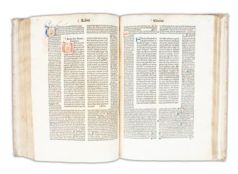 Biblia latina. Liber primus Regum – liber Job.  Venedig [Venice], 1481. VII. 31. [Johann Herbort] Johann von Köln, Johannes de Colonia, Nicolaus Jenson et Socii. 