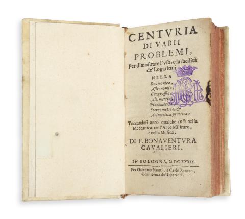 Cavalieri, Bonaventura: Centuria di varii problemi per dimostrare l'uso, e la facilità de' logaritmi nella gnomica, astronomia, geografia, altimetria, planimetria, stereometria, e aritmetica prattica.  Bologna, 1639. Giacomo Monti e Carlo Zenero. 