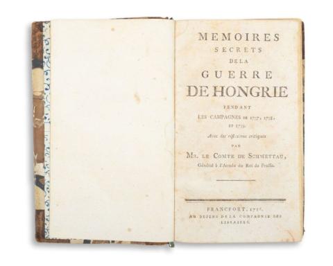 Schmettau, [Friedrich Wilhelm Karl von]: Memoires secrets de la guerre de Hongrie pendant les campagnes de 1737, 1738, et 1739. Avec réflexions critiques par --.  Francfort, 1786. ny. n. 