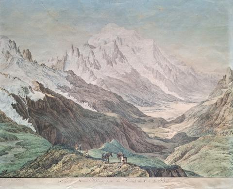 Linck, Jean Antoine: Vue du Mont Blanc, prise du Sommet du Col de Balme [eau-forte aquarellée et gouachée]  Se vend a Genéve chez l' Author 