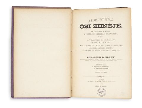Bogisich Mihály:  A keresztény egyház ősi zenéje. Az apostolok korától a németalföldi zeneiskola megalapításáig. (1450)  Egerben, 1879, Érsek-Lyceumi Nyomda 