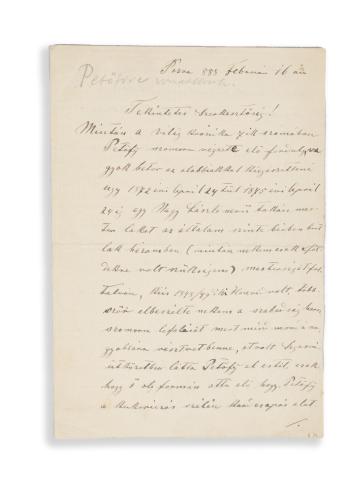 Balogh István levele a [Világ Krónika ?] szerkesztőségéhez Petőfi halálával kapcsolatosan  Pozva [Pózva], 1888. február 16. 