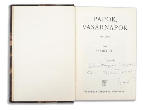Szabó Pál: Papok, vasárnapok. Regény.  Budapest, 1937, Franklin Társulat 