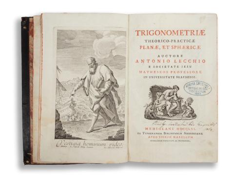  Lecchi, Antonio : Trigonometriar theoretico-practicae planae, et sphericae...   Mediolani [Milano], 1756. ex Typographia Bibliothecae Ambrosianae apud Joseph Marellum 