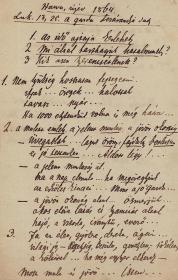 Tompa Mihály (1817-1868) költő saját kezű, magyar nyelvű prédikációvázlata.