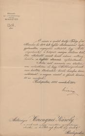 Széchényi Pál gróf (1838-1901) földművelés- ipar és kereskedelemügyi miniszter által saját kezűleg aláírt, hivatalos levél.