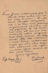 Kossuth Lajos (1802-1894) politikus autográf levele Nagy Józsefnek, az Iparműtár igazgatójának.
